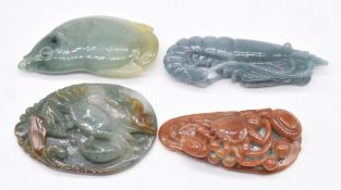 Four Chinese carved jade / hardstone figures of crabs, fish and prawn, largest 7 x 5cm