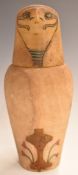 Egyptian style canopic jar in the form of a falcon made from alabaster with later painted
