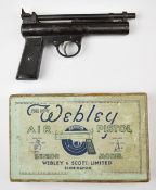 Pre-war Webley Senior .177 air pistol with straight monogrammed and chequered grips and adjustable
