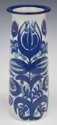 Danish faience tapering vase with painted marks to base, H27cm