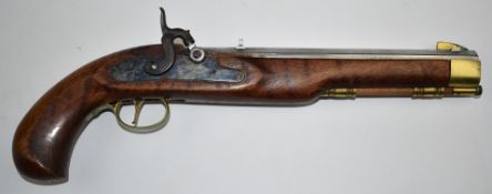 Jukar of Spain .45 percussion hammer action pistol with engraved locks and hammer, brass trigger