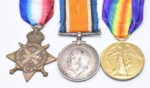 British Army WW1 medal trio comprising 1914 Mons Star, War Medal and Victory Medal named to 4350 L/