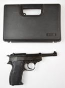 BBM Bruni ME 38 P 8mm blank firing Webley pistol with shaped grips and multi-shot magazine, in