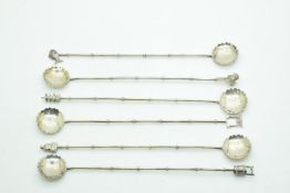 Cased set of six Chinese or similar silver spoons with novelty finials, length 19.5cm, weight 52g,