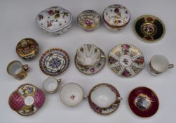 Collection of continental porcelain, Dresden, Meissen, jewelled cabinet cup and saucer with Sevres