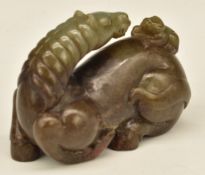 Chinese carved jade figure of a horse with monkey on its back, W11 x D5 x H6.5cm