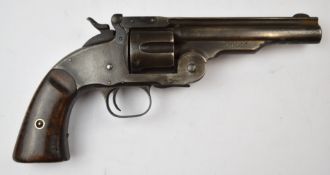 Deactivated Smith & Wesson Schofield .45 six-shot single action revolver with wooden grips and 5
