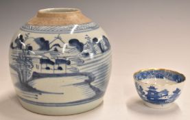 Chinese blue and white ginger jar and a tea bowl, tallest 16cm