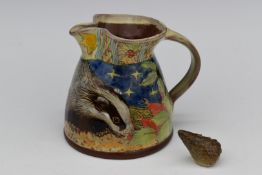 Maureen Minchin badger milk jug and small hedgehog type figure, H10.5cm