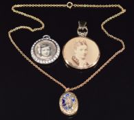 Victorian silver and gold locket set with paste, Victorian mourning locket set with hair and