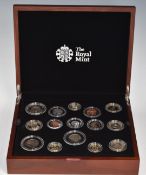 Royal Mint 2014 UK Premium Proof Coin Set comprising fifteen coins, in deluxe fitted wooden case
