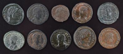 Ten Roman Imperial AE3 coinage comprising Valentinian I & II, Licinius, Theodosius I,