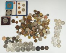Approximately 179.8g of mixed UK silver coinage, together with modern crowns and sundry coins George
