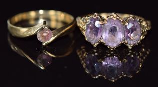 Two 9ct gold rings set with amethysts, 6.4g, size M & N