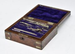 A.O.Russell Glasgow, 19thC burr walnut cased drawing set, including Winsor & Newton watercolours and