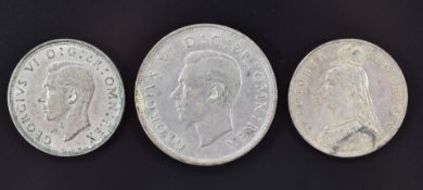 George VI 1937 crown and half crown together with a Queen Victoria 1887 half crown