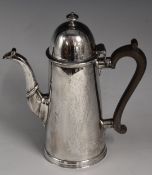 George V hallmarked silver hot water or coffee pot of Georgian plain tapering form, London 1913,