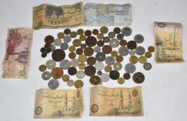 A collection of overseas coinage, 19thC onwards, small silver content, Egyptian banknotes etc, in