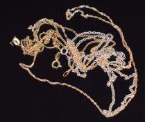 Sections of 9ct gold chains (3.8g) and a section of silver chain