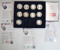 Royal Mint silver proof £5 commemorative coin collection of ten coins including London Olympics