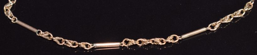Victorian 9ct rose gold necklace made up of knotted and elongated links, 7.2g, 60cm long
