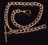 Victorian 9ct rose gold Albert / watch chain made up of oval curb links, 40.6g