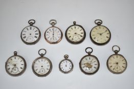 Nine silver pocket watches including Joseph Critchley of Liverpool, T G Graves of Ulverston, Stewart