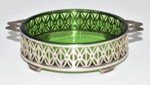 Art Deco Elkington & Co. hallmarked silver and cut green glass butter dish, Birmingham 1934, width