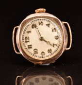 Unnamed 9ct gold ladies wristwatch with gold hands and Arabic numerals and silver dial, case