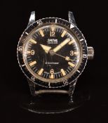 Smiths Astral skin diver gentleman's wristwatch with luminous hands and hour markers, black dial,