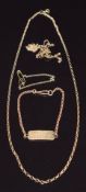 A 9ct gold necklace, 9ct gold bracelet and a 9ct gold section of necklace, 9g