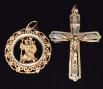 A 9ct gold St Christopher and 9ct gold crucifix, 7.4g