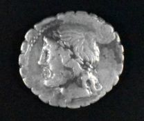 Roman Republic silver Denarius of L Cornelius Scipio Asiagenus 106BC, laureate head Jupiter left,