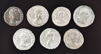 Seven Roman Imperial silver coins comprising Faustina Snr, Julia Domna Sept. Severus Julia