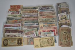 A large collection of European banknotes including Italy, Belgium, Czechoslovakia, Poland,