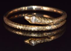 Art Deco 9ct gold flapper bangle in the form of a snake/ serpent, 20g, 7.5cm