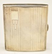 Art Deco hallmarked silver cigarette case with engine turned geometric decoration and gilt interior,