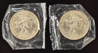 Two 1968 silver Mexico Olympic 25 pesos coins