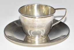 George V hallmarked silver cup and saucer, Birmingham 1927, maker William Base & Sons, diameter of