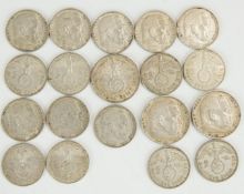 Nazi Germany Reichsmark coins comprising three 5Rm, 1937 and 1936, and sixteen 2Rm examples 1937,