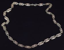 A 9ct gold necklace made up of pierced floral links, 11.2g, 23cm long