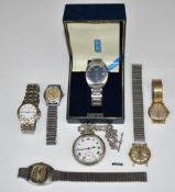 Seven various pocket and wristwatches including Seiko automatic ref. 7005-8042 in original box,