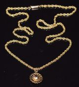 A 9ct gold rope twist necklace with Victorian faceted pendant , 4.8g, pendant 1.2cm and chain 48cm