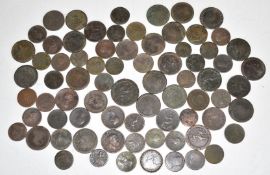 A collection of Georgian copper coinage, mostly worn but includes gradable examples, also Isle of