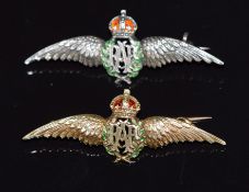 RAF 14ct gold brooch (3.6g) and a silver example, both set with enamel