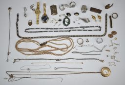 A collection of silver and costume jewellery including curb link necklace, Sarah Coventry earrings