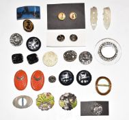 A collection of buttons including silver Art Nouveau, reverse painted glass, enamel, Art Deco, etc