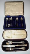 Two cased sets of hallmarked silver cutlery comprising Victorian spoon, fork and knife, London 1859,