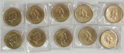 Ten UN single metal UK £2 coins