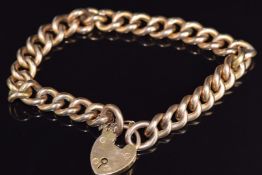 A 9ct rose gold curb link bracelet with heart padlock clasp (clasp hallmarked Birmingham 1905), 25g,